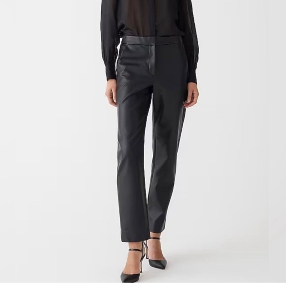NWT J. Crew‎ Straight-Leg Essential Pant in Faux Leather Black Size 00 - Picture 2 of 8